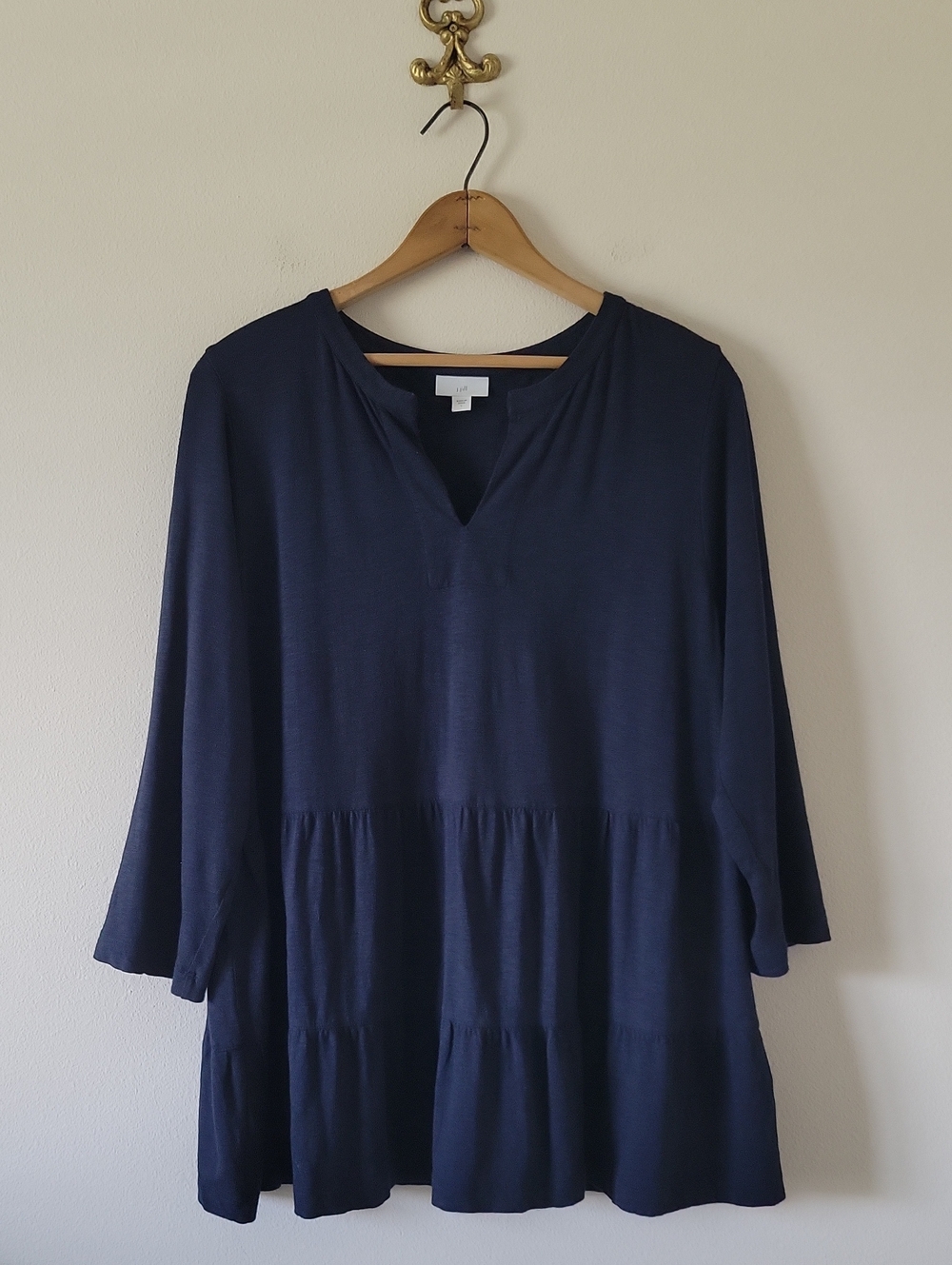 J Jill Navy Blue 3/4 Sleeve Babydoll Tee Size Large